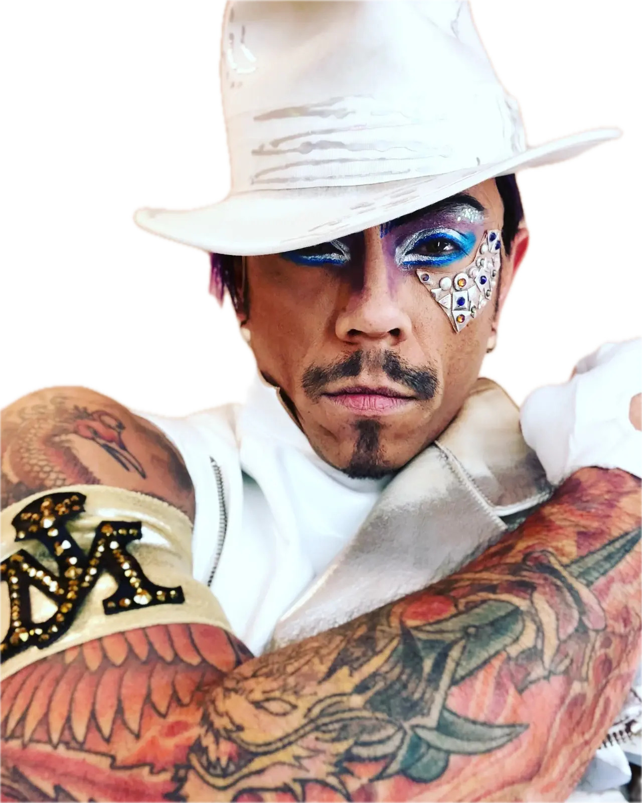 J.J. Villar in Michael Jackson ONE costume and stage makeup, wearing a white fedora